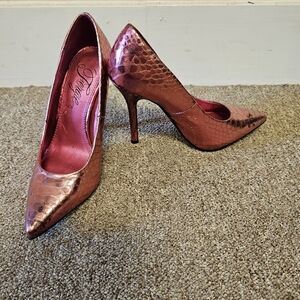 Fergie Pink Chrome Snake Skin Stiletto Heels